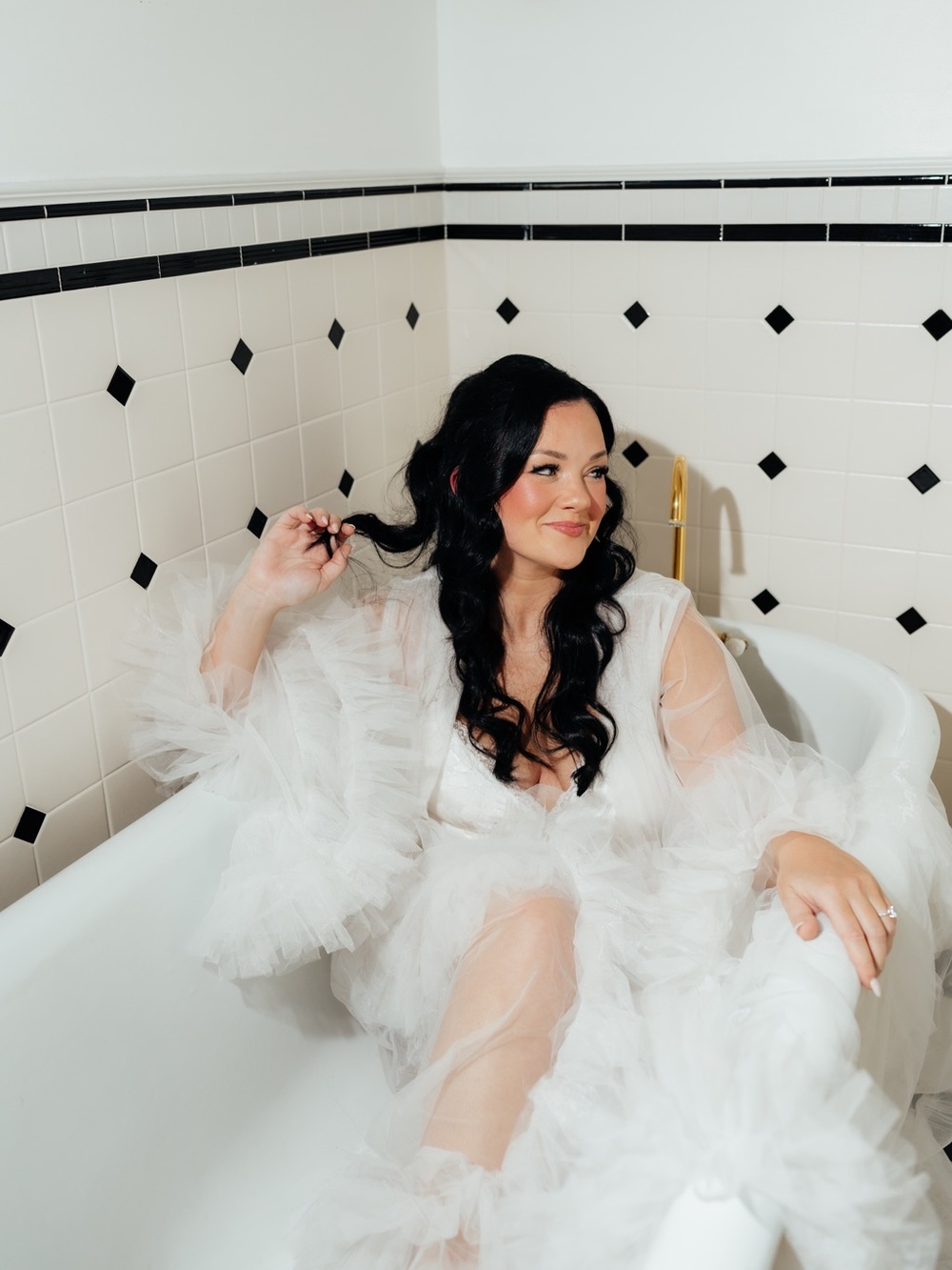 Sheer White Tulle Ruffled Robe - Bridal